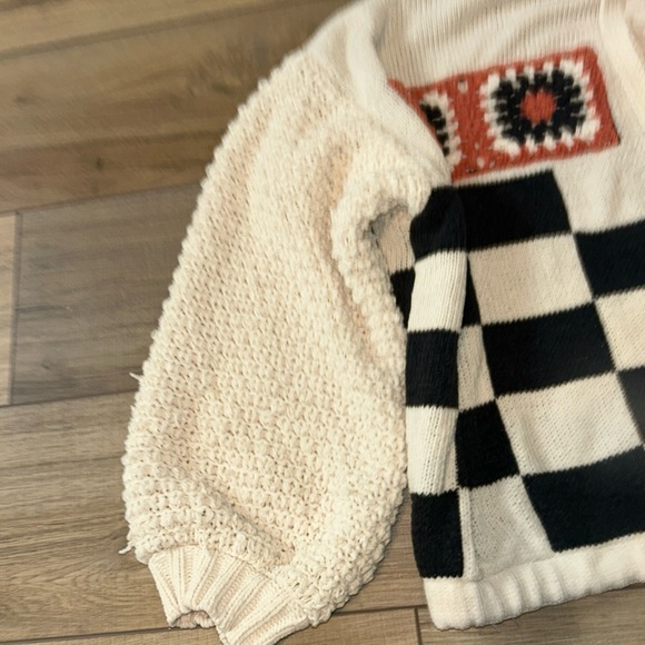 POL Cardigan Sweater Hooded Knitted Boho Hippie Artsy Granny Square Oversized L - Picture 7 of 10